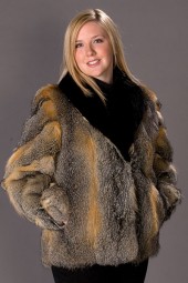 Grey fox jacket with plucked sheared and dyed beaver collar