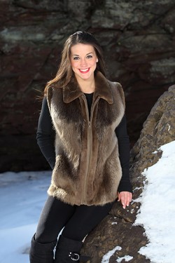 Women's beaver vest with plucked sheared beaver accents